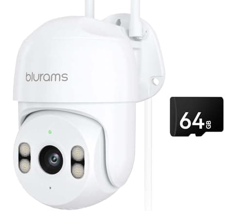 blurams 2K Security Camera Outdoor, 360° PTZ Outside Cameras for Home Security, Color Night Vision, Motion Tracking, Two-Way Audio, IP66, 2.4GHz Camera with 64GB SD Card, Compatible with Alexa
