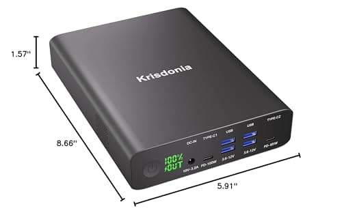 Krisdonia Portable Charger, PD 100W USB C Power Bank 64000mAh Fast Charging External Battery Pack with Dual PD (100W&65W) & 4 USB-A (QC3.0 18W) for Type-C Laptops, MacBook Pros, XPS, iPad Pro 8