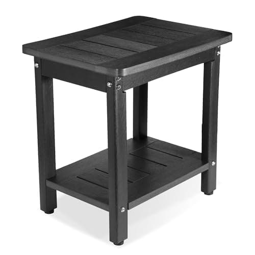 Imzufull HDPE Shower Bench Stool, Waterproof Shower Bench with Storage Shelf, Adjustable Non-Slip, Indoor or Outdoor Use, Black