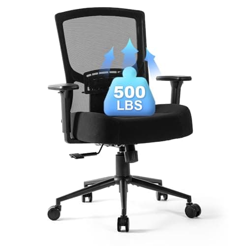 Big and Tall Office Chair for Heavy People 500lbs Ergonomic Oversize Mesh Desk Chair with Wide Thick Seat Cushion, Lumbar Support, 3D Armrests, Metal Base