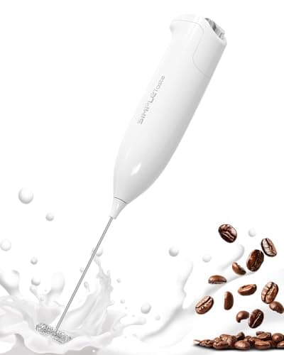 SIMPLETASTE Milk Frother Handheld Electric Foam Maker, Drink Mixer with Stainless Steel Whisk for Cappuccino, Bulletproof Coffee, Latte, without Stand, White, Battery Operated