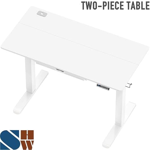 SHW 48-Inch Electric Height Adjustable Standing Desk with Drawer, Memory Preset and Cable Management Tray, White 9