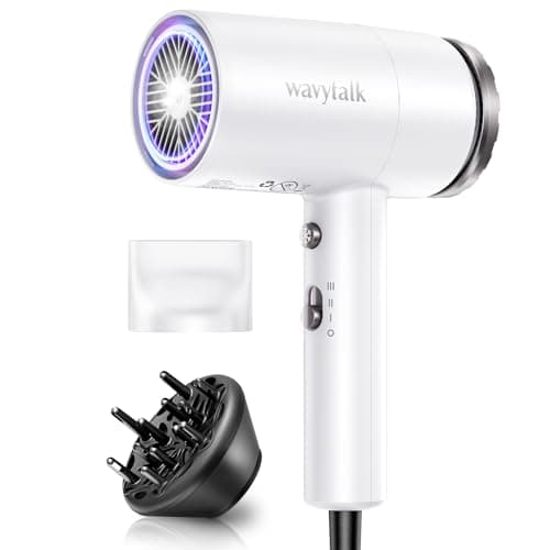 Wavytalk Hair Dryer with Diffuser 1875W Ionic Blow Dryer for Fast Drying with Concentrator Lightweight White.