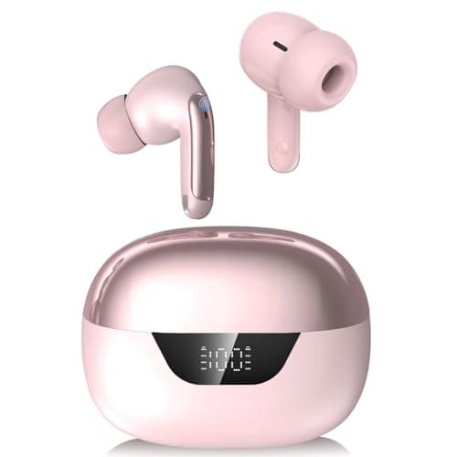 EarZoom Earbuds Wireless Bluetooth 5.3 Headphones 45H Ear Buds Active Noise Cancelling Earbuds, Hi-Fi Stereo,IPX7 LED Power Display Earphones with Charging Case Ear Pods Buds for iPhone Android (Pink)