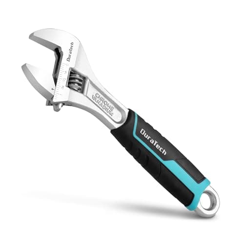 DURATECH 8-Inch Adjustable Cr-V Steel Wrench, Wide Jaw Wrench, Metric & SAE Scales, for Home, Garage, Workshop and DIY