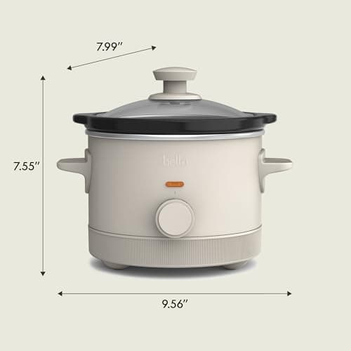 bella 1.5 Qt Slow Cooker with 3 Heat Manual Control, Ceramic Nonstick Coating, Dishwasher Safe Stoneware Pot and Tempered Glass Lid, Tangle Free Cord Wrap & Cool Touch Handles, Oatmilk 8