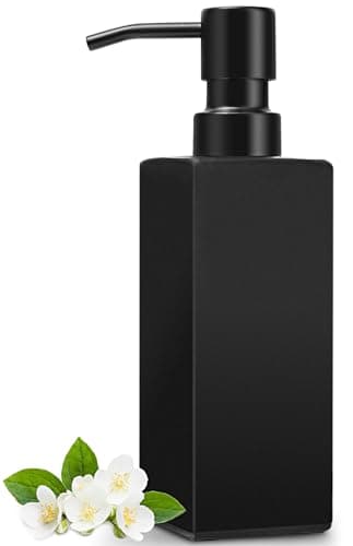 GMISUN Black Soap Dispenser Bathroom, Glass Hand Soap Dispenser with Stainless Steel Pump, 12 fl oz/350ml Refillable Dish Dispensers for Kitchen, Modern Liquid Lotion Bottles for Bathroom Countertop
