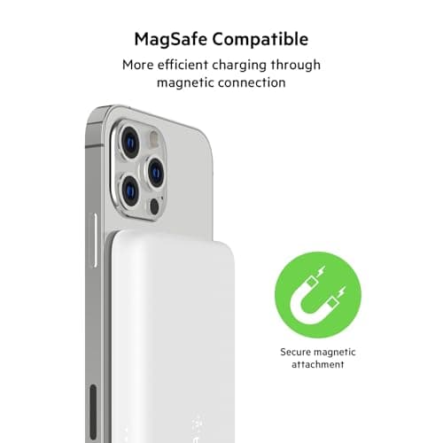 Belkin Portable Charger, MagSafe Charger Wireless Power Bank - 7.5W Wireless Charger - Portable Magnetic Battery Pack - iPhone 16, 15, 14, 13, Plus, Pro, Max, AirPods, Google Pixel 10, etc. - White 6