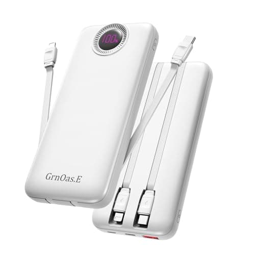 GrnOas.E Portable Charger with Built in Cables，10000mAh 22.5W Max High-Speed Charging Power Bank with 4 Outputs 2 Inputs,External Travel Battery Pack for iPhones Android,iPad (Pearl White)