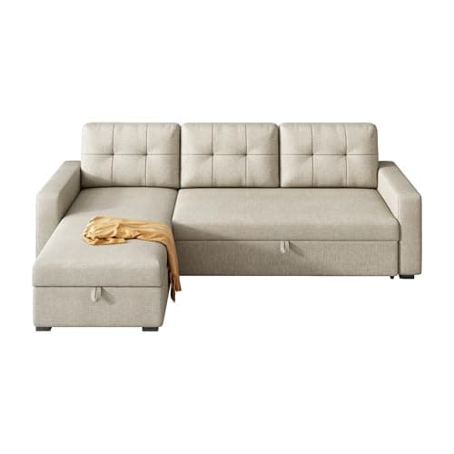 YOPTO Sleeper Sofa Couch with Pull Out Bed,L Shaped Sleeper Sofa Bed with Storage,Sectional Sleeper Couch,Convertible Sleeper Sectional Sofa-Bed W/Reversible Chaise&Back Cushion,for Living Room,Office 8
