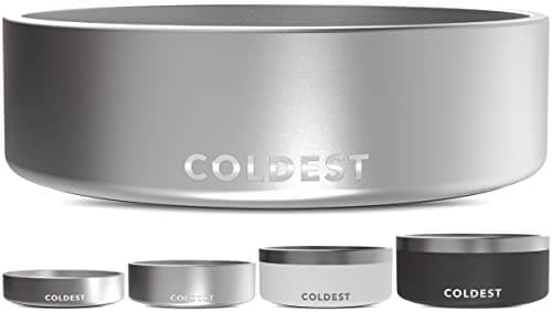 Coldest Dog Bowl - Anti Rust Metal, Non Slip, 3 Layers Insulated Stainless Steel Dog Bowls - Spill Proof & Heavy Duty - Water Bowl for Dogs, Cats, Dish Washer Safe (42 oz, Polished Stainless Steel)