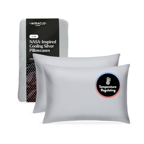 Miracle Made Extra Luxe Cool-to-The-Touch Pillowcase Set, 2-Piece – Soft, Breathable, Silver-Treated Cotton Covers – Standard Size, Silver Grey