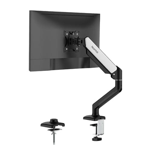 NearHub Single Monitor Mount,Each13-32 ” Up to 22 lbs Computer Screen,180° Swivel, Tilt +90° to -45°, 360°Rotation,Full Motion Adjust with C Clamp and Grommet Base,VESA Mount 75mmX75mm,100mmX100mm