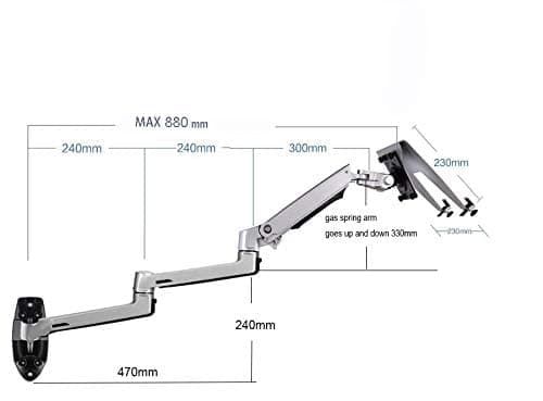 XSJ8013WT Wall Mount Laptop Holder Ultra Long Arm Aluminum Mechanical Spring Full Motion Laptop Mount Arm Monitor Holder Lapdesk (Silver) 5