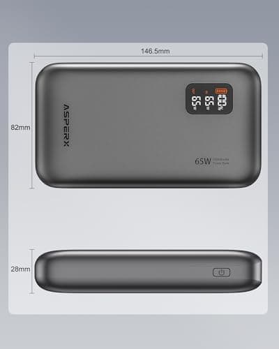 AsperX 65W Power Bank, 20,000mAh Laptop Portable Charger, PD 3.0 Fast Charging Travel Essential USB C Battery Pack for MacBook,iPhone 17/16/15/14 Series,Galaxy S24,Dell XPS, Switch,ipad,Steam Deck 6