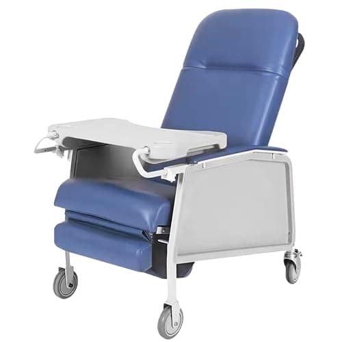 Helsevesen Medical Recliner, Traditional 3 Position Recliner for Elderly, Reclining Geri Chair with Wheels, Tray, and Elevating Legrests for Seniors, Blue Ridge