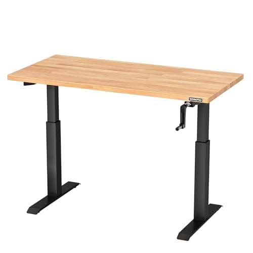 WORKPRO Adjustable Workbench with Crank Handle, 47.2" x 23.6" Rubber Wood Worktable 300LBS Load Capacity,Height-Adjustable Standing Desk for Workshop, Garage