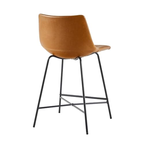 Walker Edison Xuma Modern Faux Leather Armless Low Back Counter Stool, Set of 2, Whiskey Brown 8