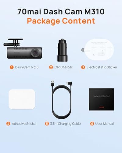 70mai Dash Cam M310, Dash Camera for Cars 1296P QHD, Smart Dash Cam Front Built in WiFi, 130° Wide-Angle FOV, WDR, Night Vision, iOS/Android Mobile App, Loop Recording, Parking Monitor, Time-Lapse 9