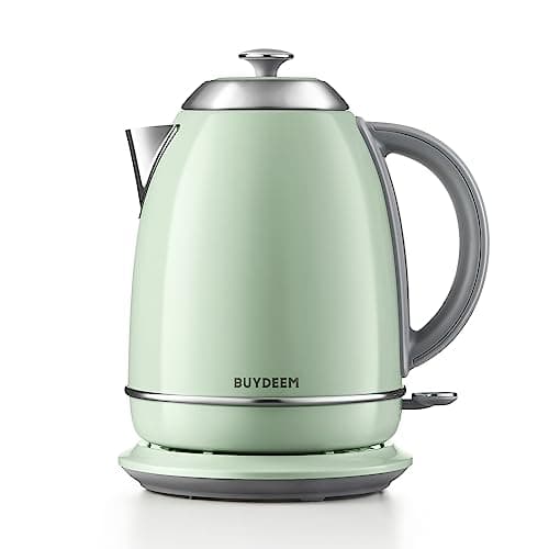 BUYDEEM K640 Stainless Steel Electric Tea Kettle with Auto Shut-Off and Boil Dry Protection, 1.7 Liter Cordless Hot Water Boiler with Swivel Base, 1440W, Cozy Greenish