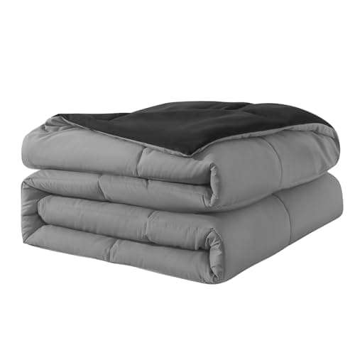 Down Alternative Bedding Comforter Queen Size - All-Season Soft Reversible Microfiber Bedding Comforter - Lightweight & Machine Washable(Black/Dark Gray, Queen (U.S. Standard))