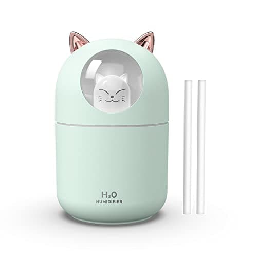 Portable 300ml Mini Cool Mist Humidifier With Night Light, USB Auto Shut-Off, Ultra-Quiet, 2 Spray Modes for Home Office Travel (Green)