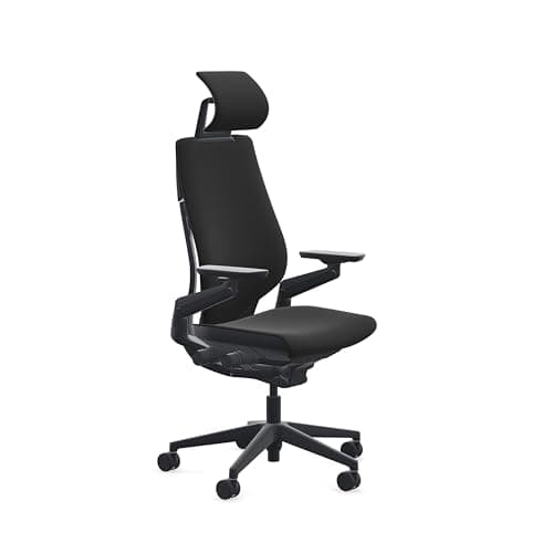 Steelcase Gesture Office Chair with Head Rest - Ergonomic Work Chair with Wheels for Carpet - Comfortable Office Chair - Intuitive-to-Adjust Chairs for Desk - 360-Degree Arms - Era Onyx