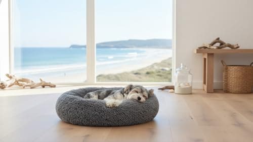 The Dog’s Bed Calming Donut Dog Bed, Plush Faux Fur Round Cuddler Nest, One-Piece Design (No Zip), Raised Bolster – Grey, Small 23" 6