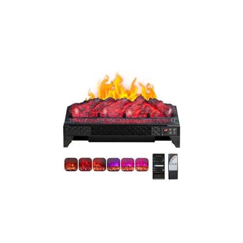 ROVSUN 23'' Electric Fireplace Insert w/Remote & WiFi Control, Faux Fireplace Logs w/Timer, Overheat Protection, Adjustable Flame and Brightness, CSA Listed for Home Living Room Bedroom, 1400W