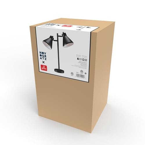 Globe Electric 18" 2-Light Desk Lamp, Industrial Design, Pivoting Heads, Matte Black Finish, Dual On/Off Switches, E26 Base, 52999 9