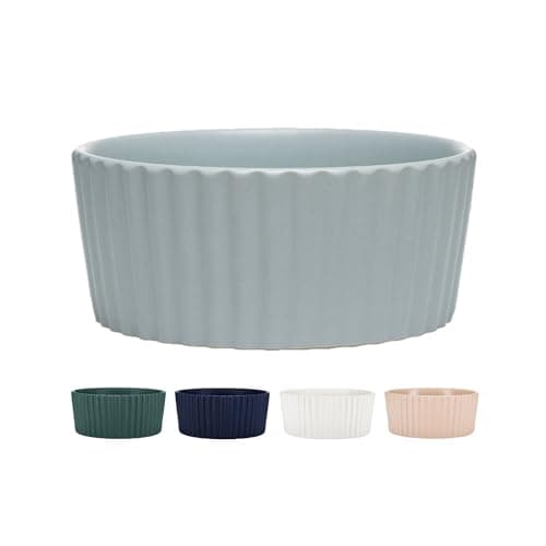 Waggo Ripple Ceramic Dog Bowl for Medium and Large Breeds - Modern with Matte Finish, Heavyweight Durable Pet Food and Water Dish Crock, Dishwasher Safe (Medium, Cloud)