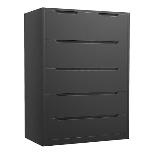 Romorgniz Dresser for Bedrom with 6 Large Drawers, Tall Chest of Drawers Modern Wooden Dresser for Living Room, Entryway, Hallway, Black, 43.2" H X 27.6" W X15.6 D