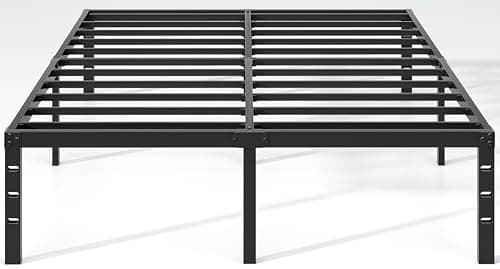 NEW JETO Metal Bed Frame,Full Size Bed Frame with Storage Space,Heavy Duty Sturdy Mattress Foundation,Easy Assembly,No Box Spring Needed, Black,18 Inch,Full