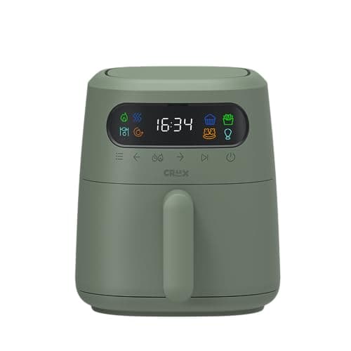 CRUX x Marshmello 3.0 QT Digital Air Fryer with TurboCrisp Technology, Touch Screen Temperature Control, Timer and Auto Shut-off, Fully Programmable, Silicone Cupcake Molds Included, Olive