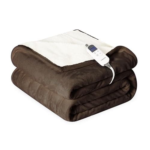 Cozorbt Heat Blanket 50”x60” Throw,Soft Flannel & Sherpa Reversible Electric Blanket with 10 Heat Settings,12 Timer Setting and 3 Hours Auto-Shut Off,ETL Certified Machine Washable,Dark Brown