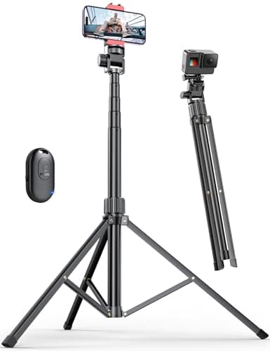 Pnitri 71'' Phone Tripod Stand, Extendable Reinforced Aluminum Phone Stand with Wireless Remote, Stable Cellphone Tripod Compatible with iPhone 15/14/13 Galaxy S23/S22 Huawei.