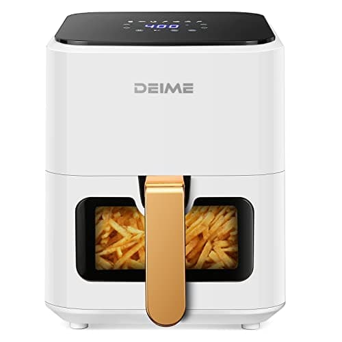 DEIME Air Fryer 4.2 QT Oilless Hot AirFryer 1200W Healthy Cooker Small Oven with 7 Presets, Digital LCD Touch Screen, Visual Cooking Window, Non-Stick Basket, Included Recipe (White)