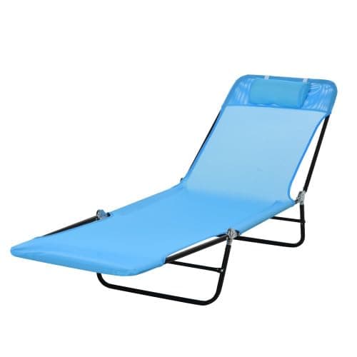 Anwick Folding Chaise Lounge Chair with Pillow, Sun Tanning Chair with 4-Position Reclining Back, Outdoor Lounge Chairs for Outside, Beach, Poolside, Yard, Patio (Blue)