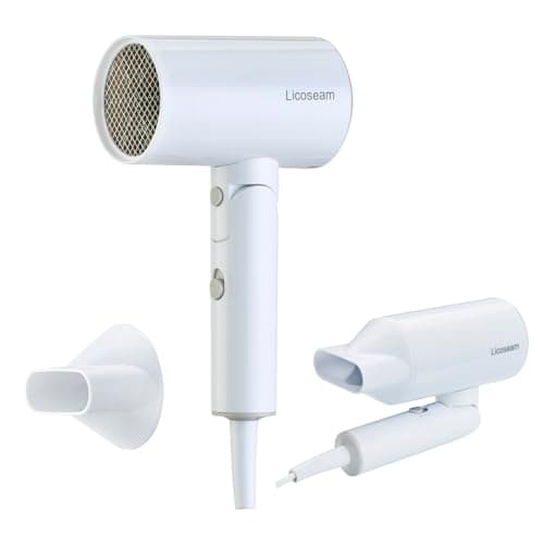Licoseam Hair Dryer, 1600W Small Foldable Hair Blow Dryer, Fast Drying Travel Hair Dryer, White