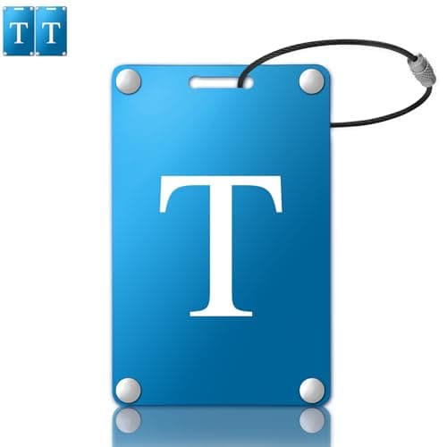 Premium 3-Layer Aluminum Luggage Tags by Fortuna - Easy to Claim, Laser-Engraved, Plastic-Free, and Eco-Friendly Luggage Tag Holders, 2-Pack, Blue (T)