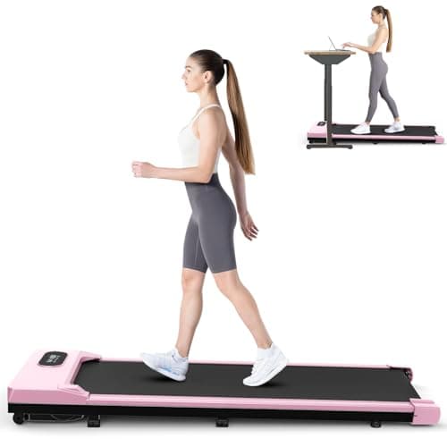 Gywowken Walking Pad, 5MPH Under Desk Treadmill for Home Office, Quiet<45dB, Portable Mini Small Walking Pad with Remote Control, LCD Display, 300 LB Capacity, Pink