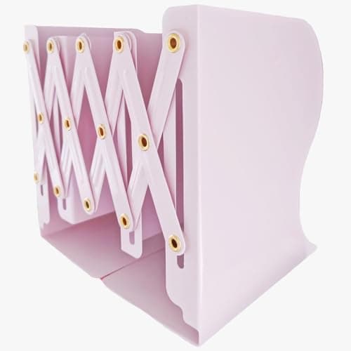 Metal Bookends for Heavy Books, Sturdy Book Stopper to Hold Books Heavy Duty, Adjustable Book Ends for Office & School (Pink Color)