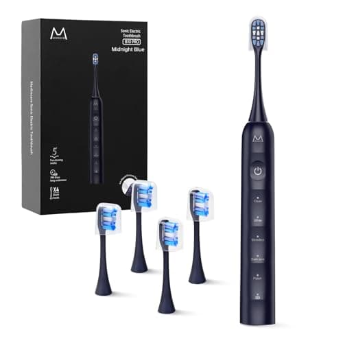 Electric Toothbrush, Marlincare Electric Toothbrush for Adults 180 Days Battery Life Rechargeable with 5 Modes, 48000VPM Motor Smart Timer IPX8, Sonic Toothbrush with 4 Brush Heads &Travel Case, Black