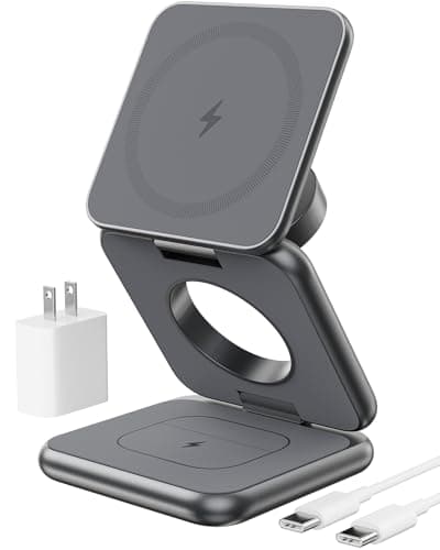 Foldable Magnetic Wireless Charger, KU XIU X40 Aluminum Alloy 3 in 1 Charging Station for Apple, Fast Magnetic Charger Stand for iPhone 17 16 15 14 13 12 Series, 5W for iWatch, AirPods 3/2/Pro, Gray