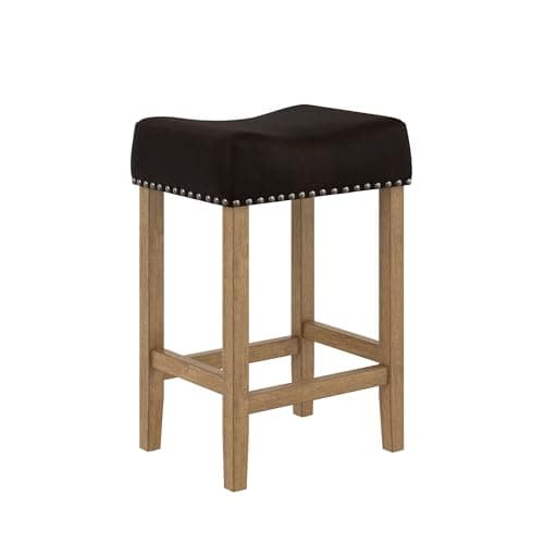 Nathan James Hylie Nailhead Wood Pub-Height Kitchen Counter Bar Stool 24", Dark Brown/Light Brown 4