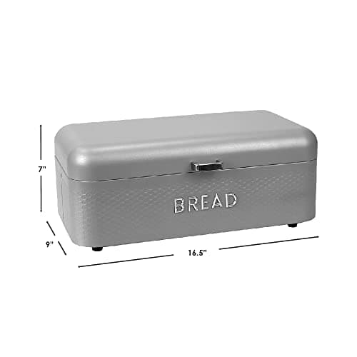 Soho Bread Box For Kitchen Countertop, Metal, (Grey) | By Home Basics, Vented With Hinge Top | Large Bread Box | Keeps Loaves, Bagels, Croissants Fresh 7