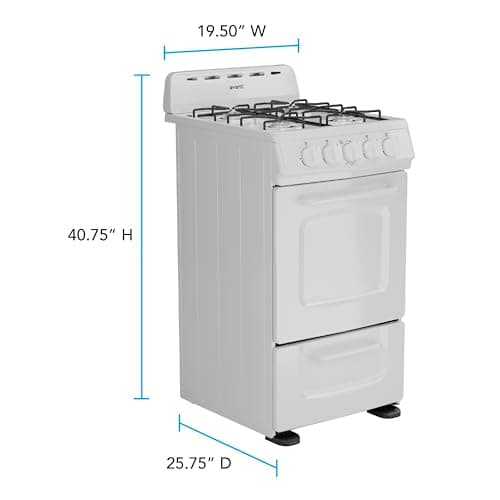 Avanti Gas Range Oven, Compact Freestanding Design, 4 Burners with Electronic Ignition, 2.1 Cu.Ft. Capacity Features Solid Door Storage Drawer Broiler and Accessories, 20-Inch, White 8