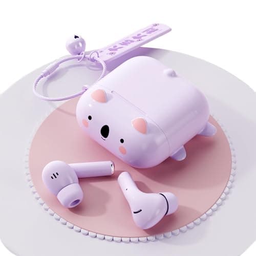 Xmenha True Wireless Purple Cute Earbuds Bluetooth Kawaii Headphones for Girls - Small Mini Tiny Ear Buds for Kids with Noise Cancelling
