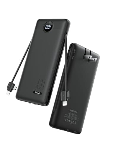 VRURC Portable Charger Power Bank - 10000mAh Fast Charging 22.5W with Wall Plug Slim Portable Charger Built in Cables USB C Portable Phone Charger Travel Accessories -Black(1 Pack)