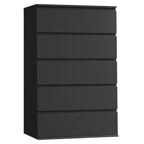FOTOSOK Black Dresser, 5 Drawer Dresser Tall Black Drawer with Large Storage Space, Modern Chest of Drawers, 23.6L x 17.6W x 39.1H Inch Storage Organizer Cabinet for Home